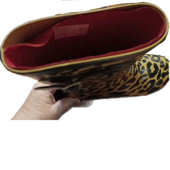 Rubber Boots Ankle Leopard Print Adjustable Buckles Felt Lining Women Size 6 - Picture 8 of 8